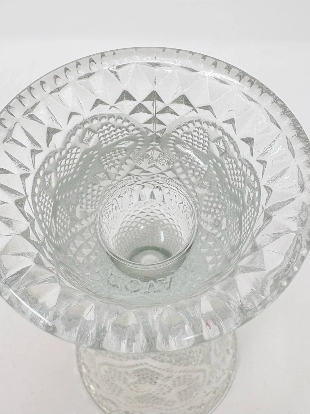 1979 Avon and Fostoria Clear Pressed Glass Bual-purpose Vase & Candle Holder 7”
